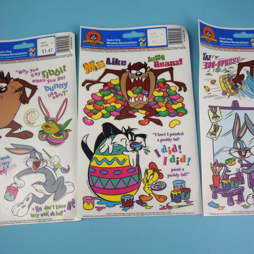 3 Sheets Looney Tunes Static Cling Easter Window Decorations New in Pkg